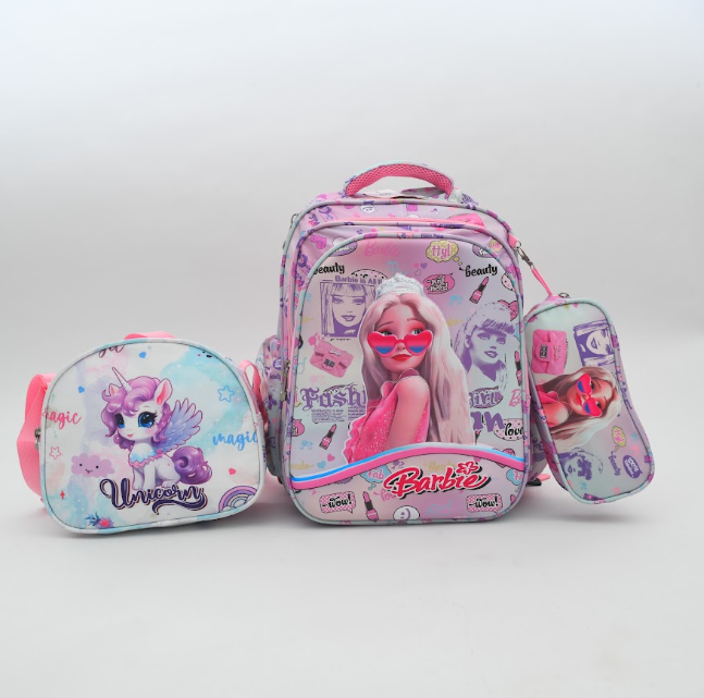 Barbie Fashion & Pastel Unicorn 3-Piece Kids School Backpack Set