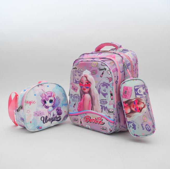 Barbie Fashion & Pastel Unicorn 3-Piece Kids School Backpack Set