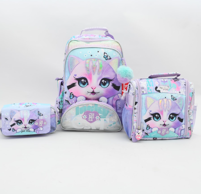 3-in-1 Lovely Kitty School Bag Set – Backpack, Lunch Bag & Pencil Case