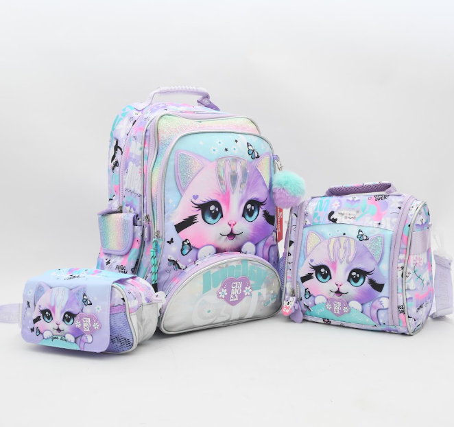 3-in-1 Lovely Kitty School Bag Set – Backpack, Lunch Bag & Pencil Case