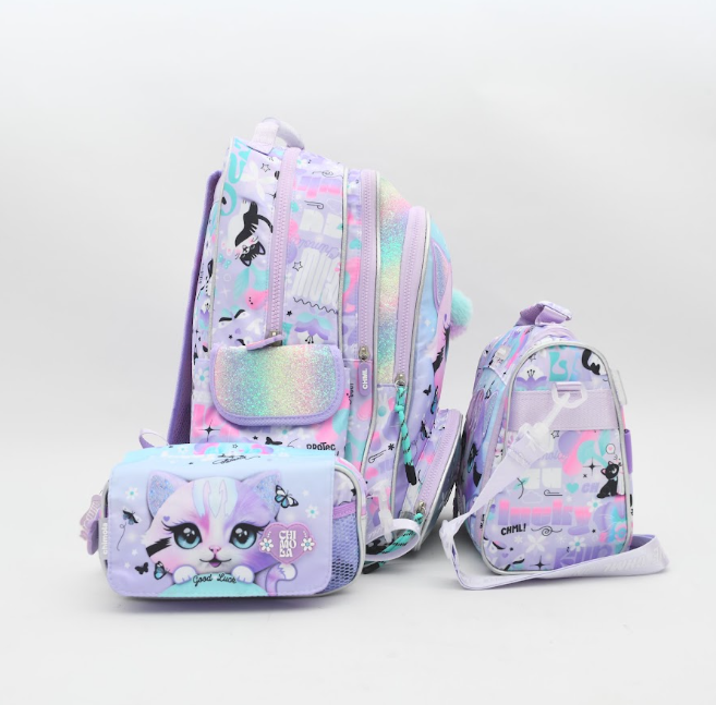 3-in-1 Lovely Kitty School Bag Set – Backpack, Lunch Bag & Pencil Case