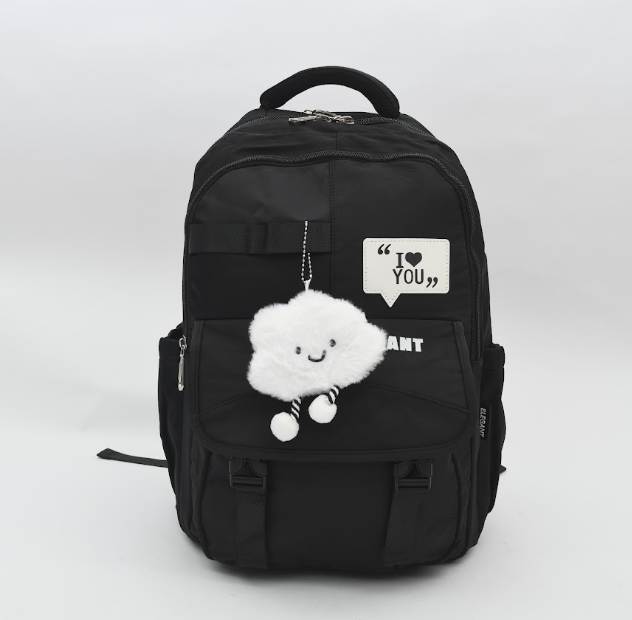 "I Love You" Patch Aesthetic Backpack with Soft Cloud Plush Keychain