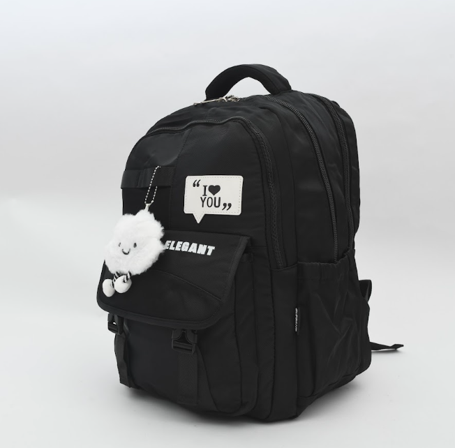 "I Love You" Patch Aesthetic Backpack with Soft Cloud Plush Keychain