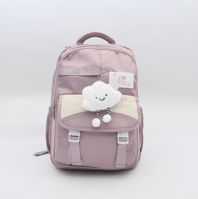 "I Love You" Patch Aesthetic Backpack with Soft Cloud Plush Keychain
