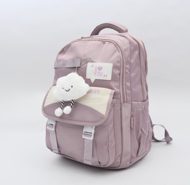 "I Love You" Patch Aesthetic Backpack with Soft Cloud Plush Keychain