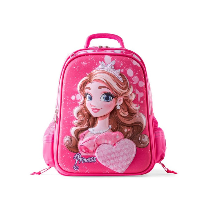 3D Pink Princess Hearts 3-Piece Stair-Climbing Trolley School Bag Set