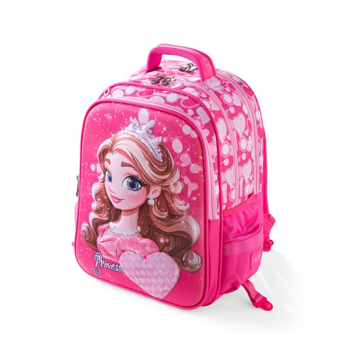 3D Pink Princess Hearts 3-Piece Stair-Climbing Trolley School Bag Set