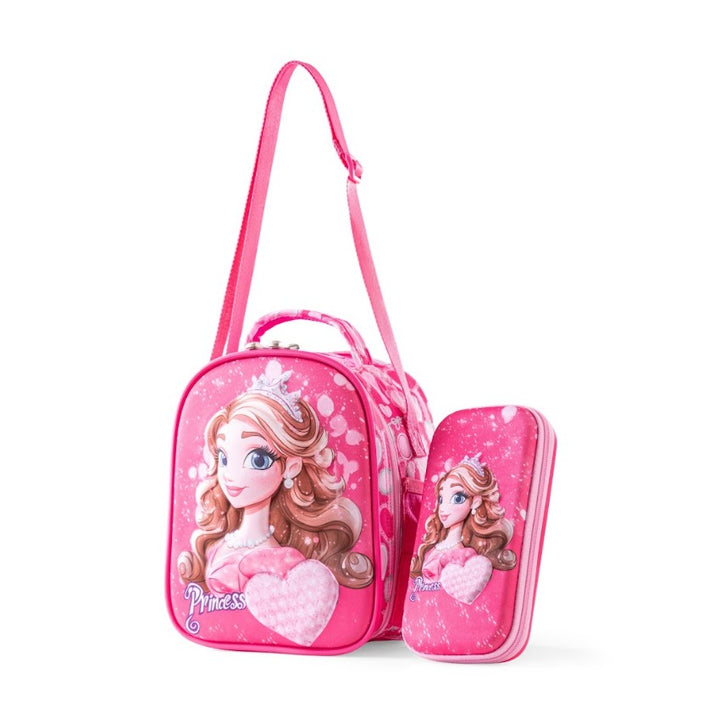3D Pink Princess Hearts 3-Piece Stair-Climbing Trolley School Bag Set