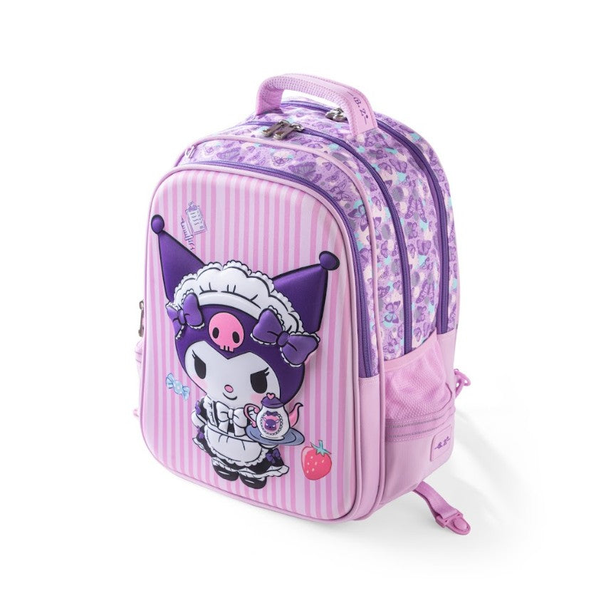 Kuromi 3D Embossed 3-Piece Stair-Climbing Trolley School Bag Set - Pink Striped