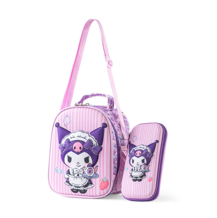 Kuromi 3D Embossed 3-Piece Stair-Climbing Trolley School Bag Set - Pink Striped