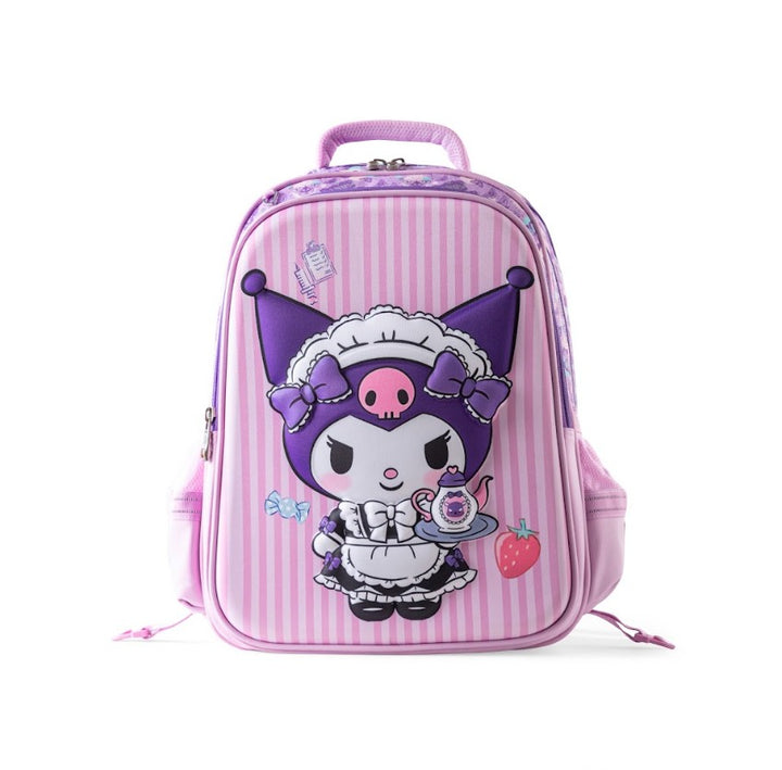 Kuromi 3D Embossed 3-Piece Stair-Climbing Trolley School Bag Set - Pink Striped