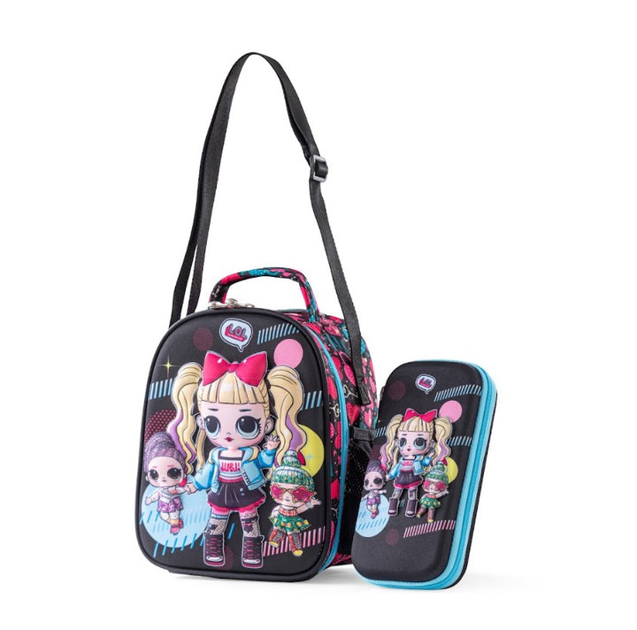3D Black LOL Surprise Dolls 3-Piece Stair-Climbing Trolley School Bag Set