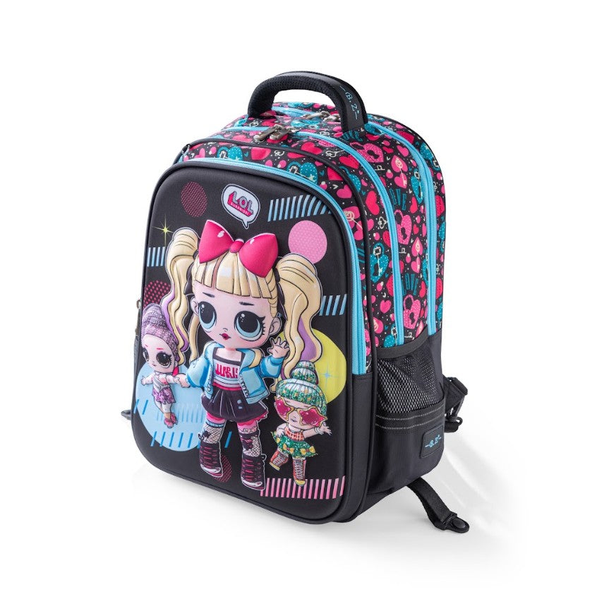 3D Black LOL Surprise Dolls 3-Piece Stair-Climbing Trolley School Bag Set