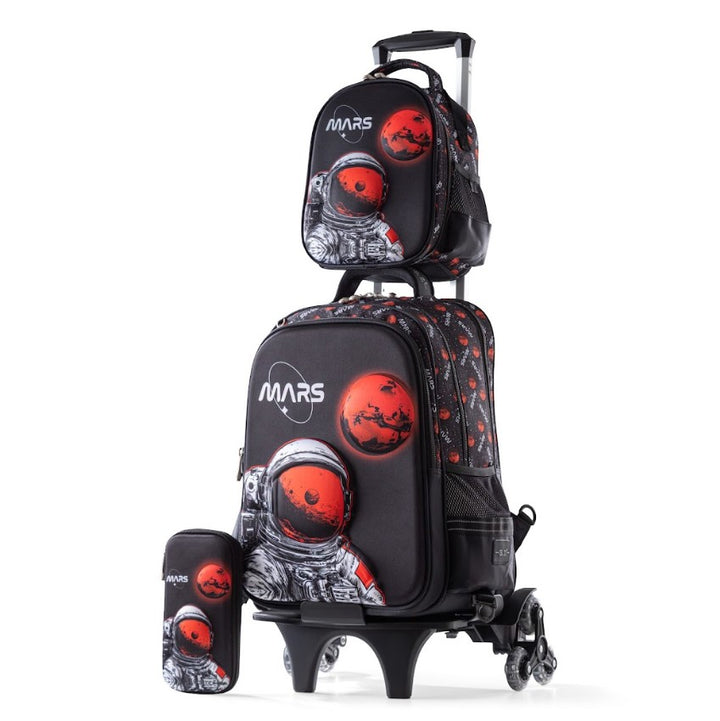 3D Mars Astronaut Space Explorer 3-Piece Stair-Climbing Trolley School Bag Set