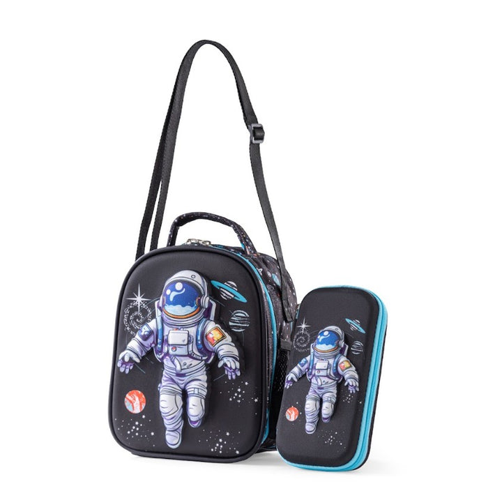 3D Spaceman Galaxy Floating Astronaut 3-Piece Stair-Climbing Trolley School Bag Set