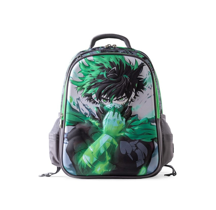 3D Green Anime Hero Deku 3-Piece Stair-Climbing Trolley School Bag Set