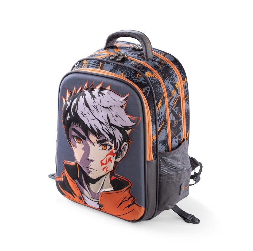 Anime Flame Boy 3D Trolley School Bag Set