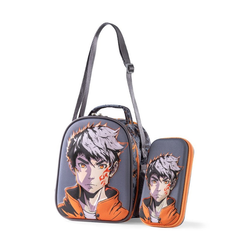 Anime Flame Boy 3D Trolley School Bag Set