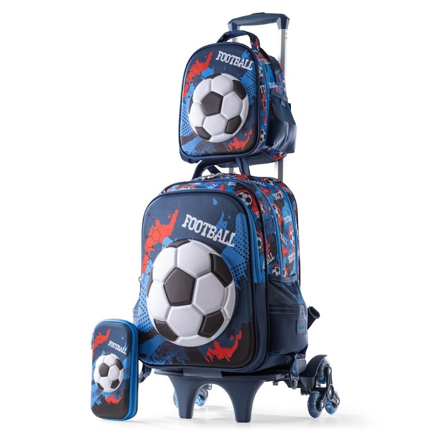 3D Football Relief Trolley School Bag Set