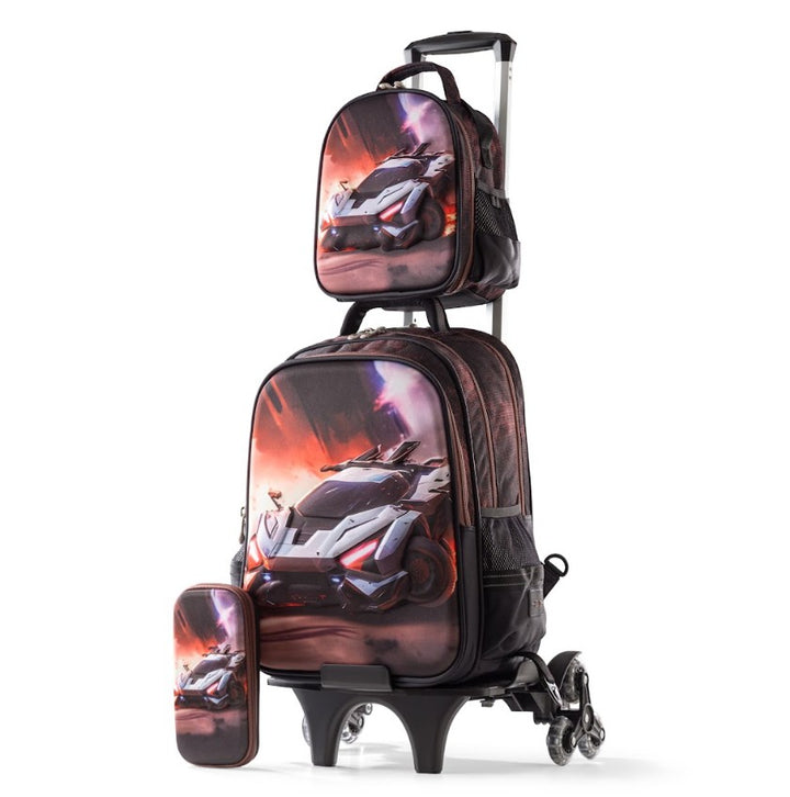 3D Cyber Racing Supercar Trolley School Bag Set