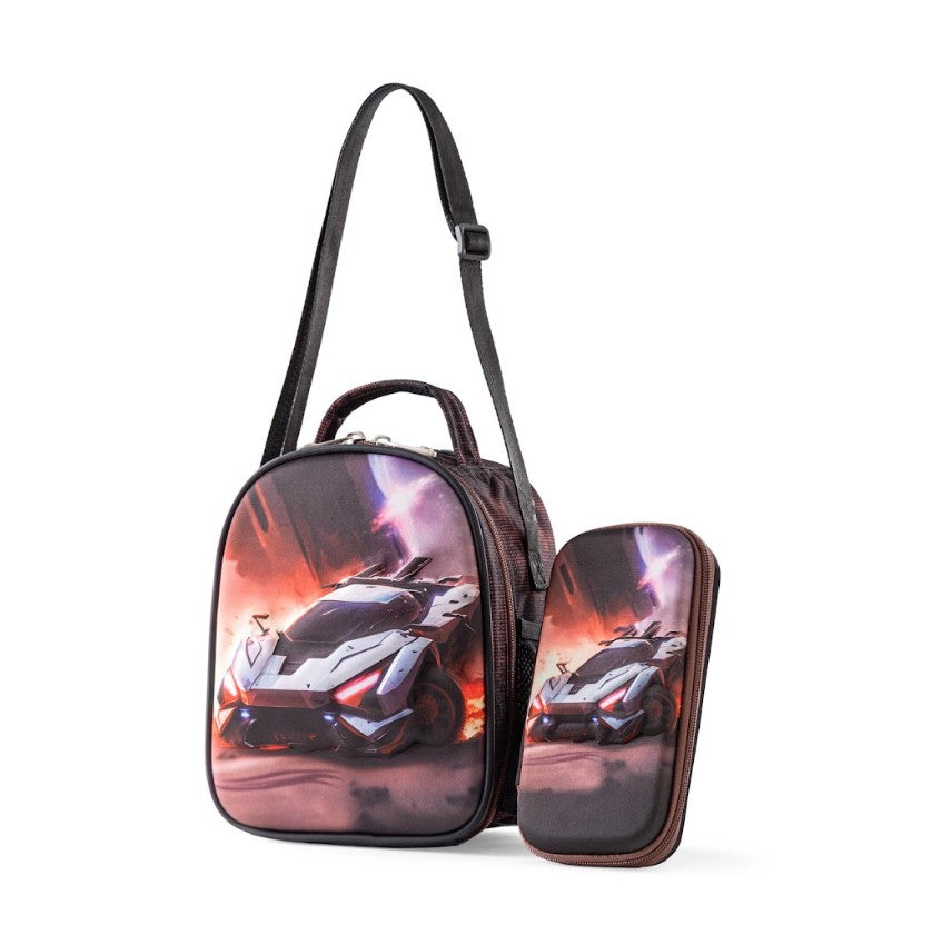 3D Cyber Racing Supercar Trolley School Bag Set