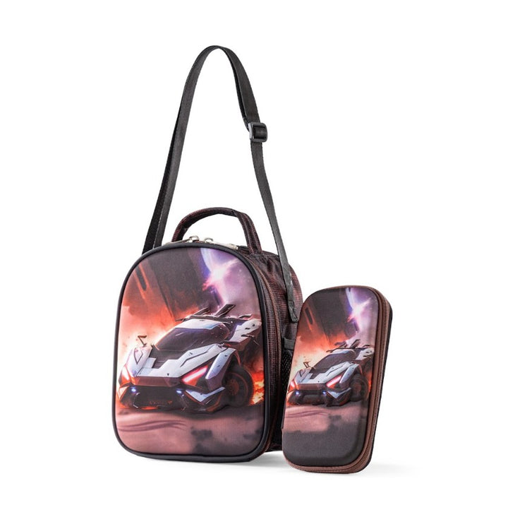 3D Cyber Racing Supercar Trolley School Bag Set