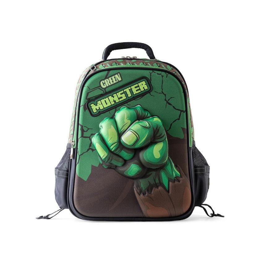 3D Green Monster Power Trolley School Bag Set
