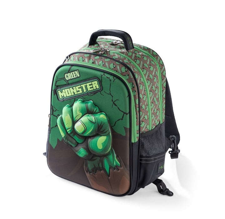 3D Green Monster Power Trolley School Bag Set