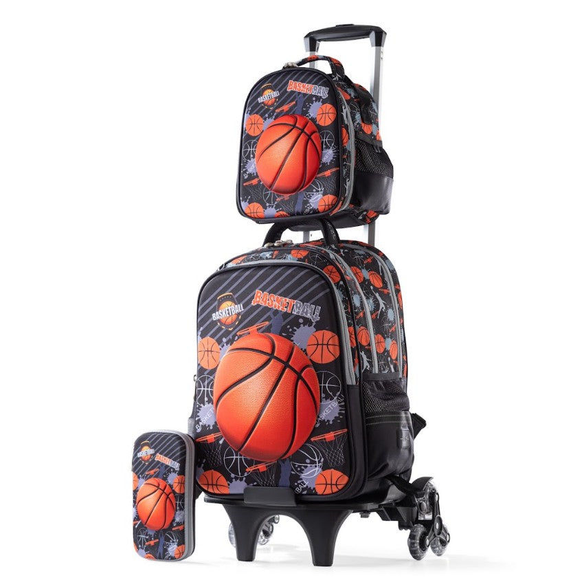 3D Basketball Relief Trolley School Bag Set