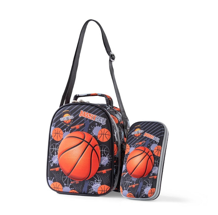 3D Basketball Relief Trolley School Bag Set