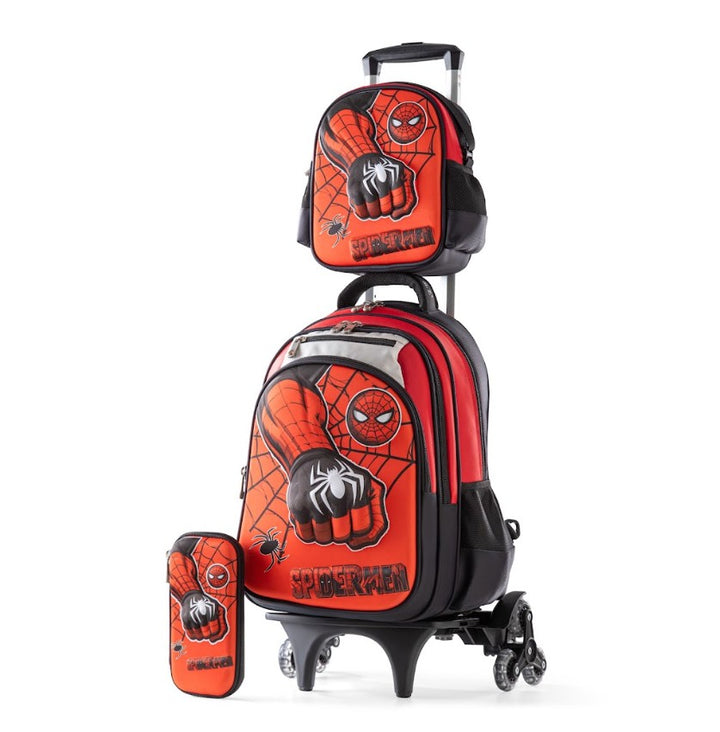 3D Spider Hero Fist Red 3-Piece Stair-Climbing Trolley School Bag Set