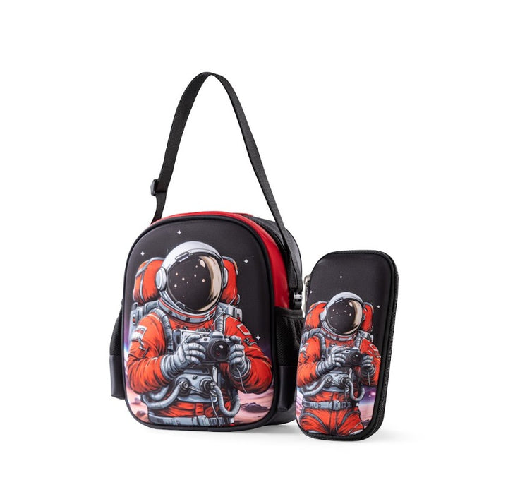 3D Red Astronaut Space Photographer 3-Piece Stair-Climbing Trolley School Bag Set