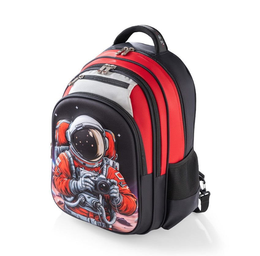 3D Red Astronaut Space Photographer 3-Piece Stair-Climbing Trolley School Bag Set