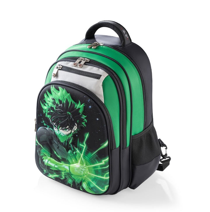 3D Green Lightning Anime Hero Deku 3-Piece Stair-Climbing Trolley School Bag Set