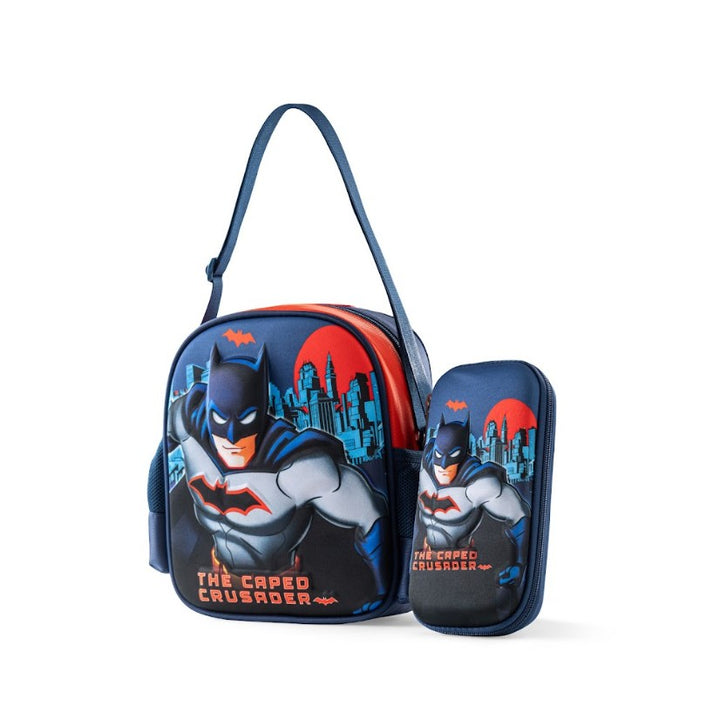 3D Batman Caped Crusader Blue 3-Piece Stair-Climbing Trolley School Bag Set