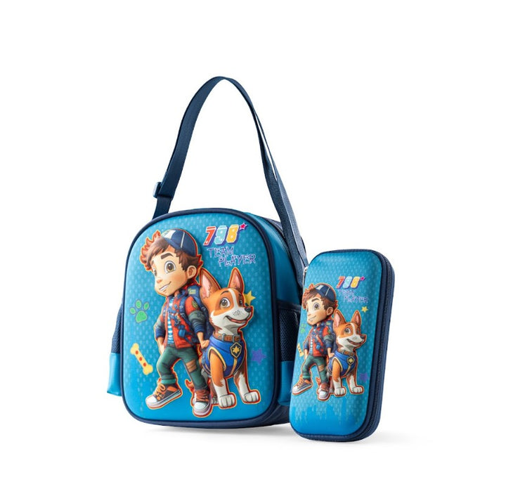 3D Team Player Boy & Dog Trolley School Bag Set