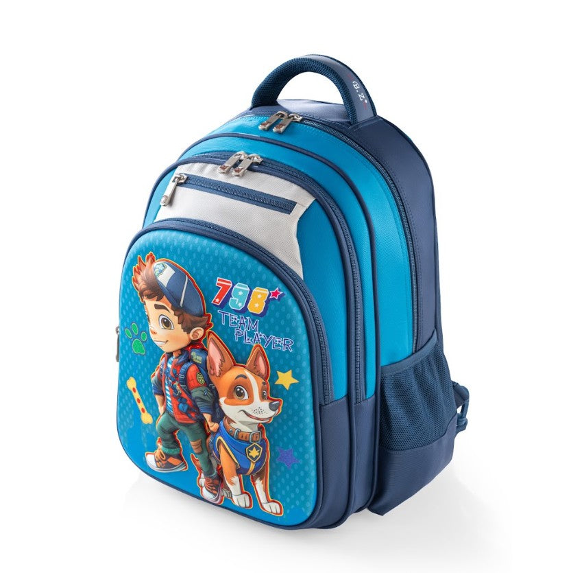 3D Team Player Boy & Dog Trolley School Bag Set