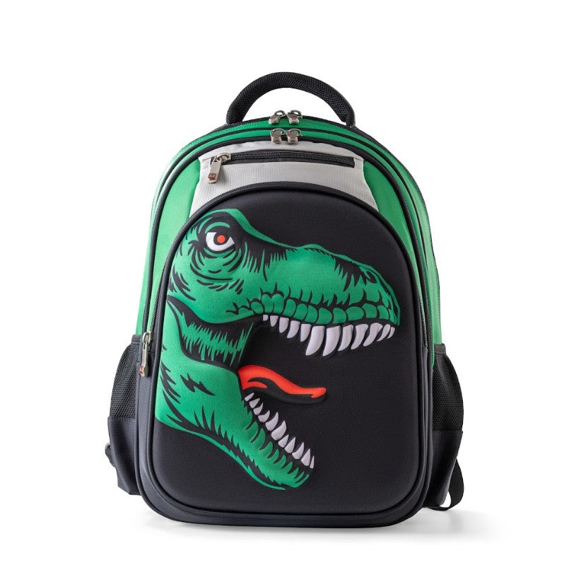 3D Green T-Rex Head Trolley School Bag Set