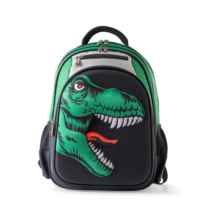 3D Green T-Rex Head Trolley School Bag Set