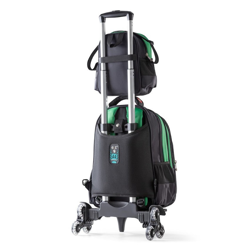 3D Green T-Rex Head Trolley School Bag Set