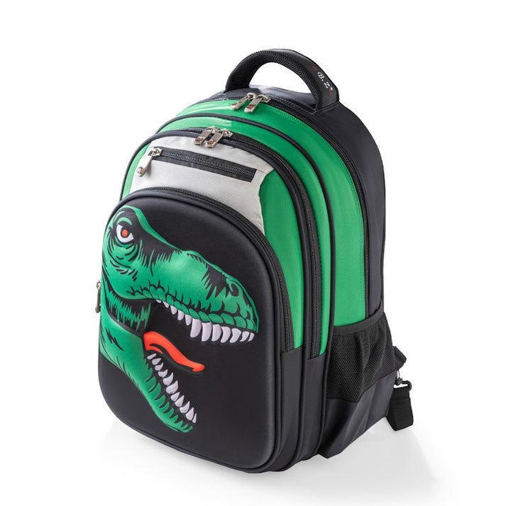 3D Green T-Rex Head Trolley School Bag Set
