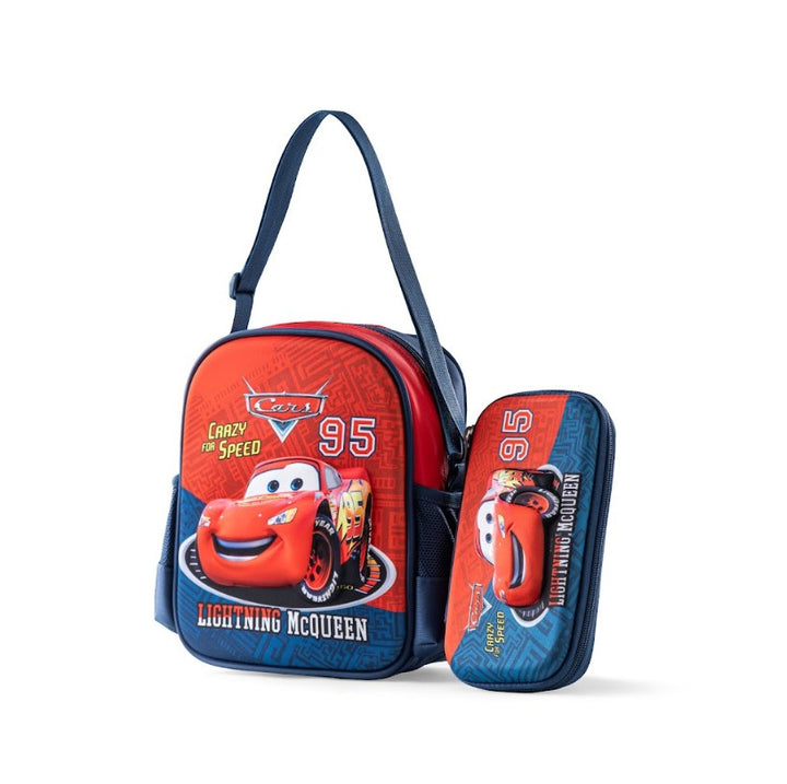 3D Lightning McQueen Crazy For Speed Trolley School Bag Set