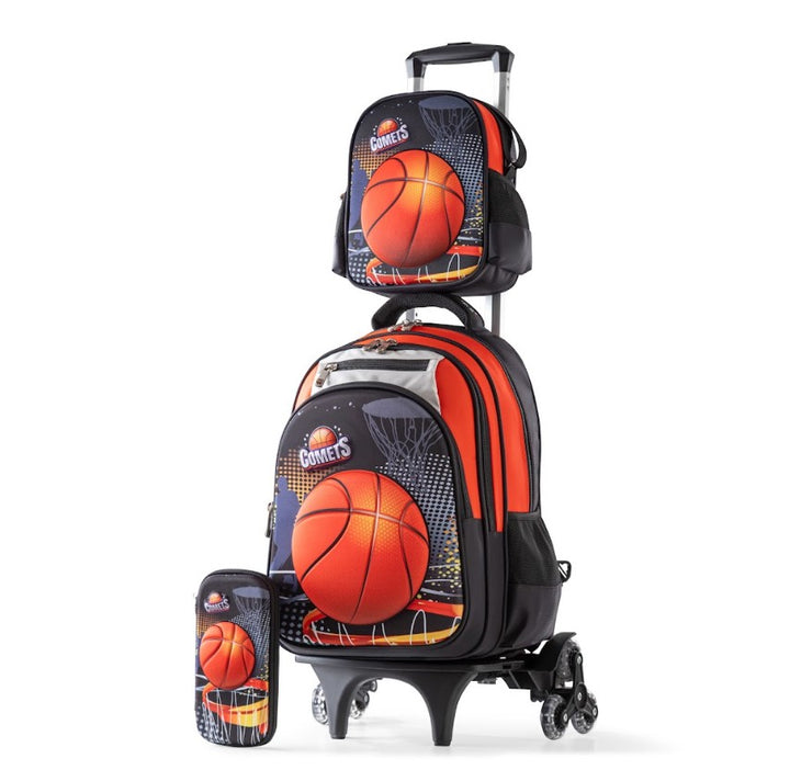 3D Slam Dunk Basketball Trolley School Bag Set