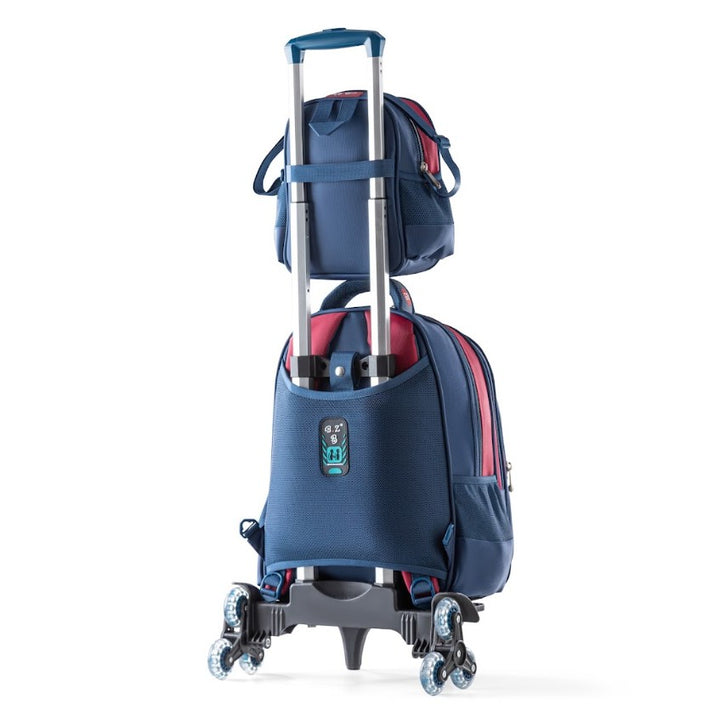 3D DC Superheroes Superman & Batman Red & Navy 3-Piece Stair-Climbing Trolley School Bag Set