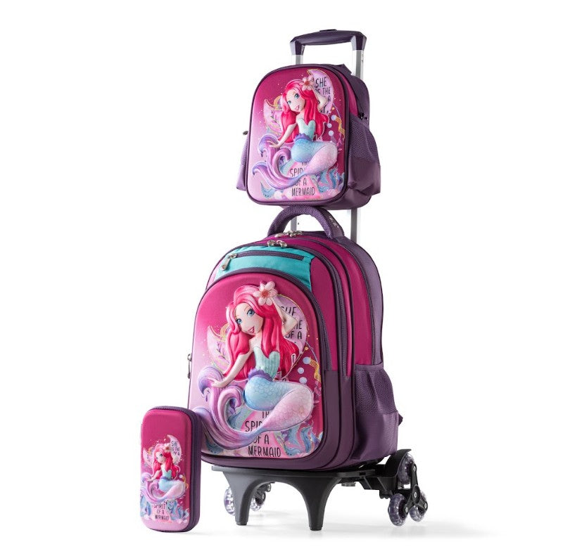Magical Mermaid 3-in-1 Trolley Backpack Set – Pink