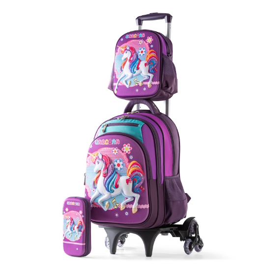 Unicorn Dream 3-Piece Stair-Climbing Trolley Backpack Set
