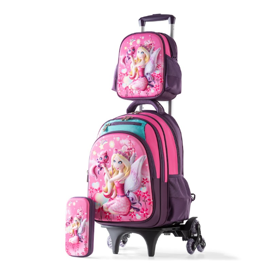 Magical Fairy & Pet 3D Embossed Trolley School Bag Set (3-in-1)