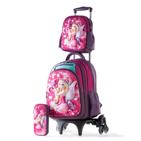 Enchanted Fairy Princess 3D Embossed Trolley School Bag Set (3-in-1)
