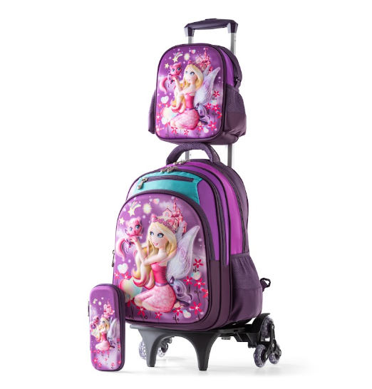 Enchanted Fairy Princess 3D Embossed Trolley School Bag Set (3-in-1)