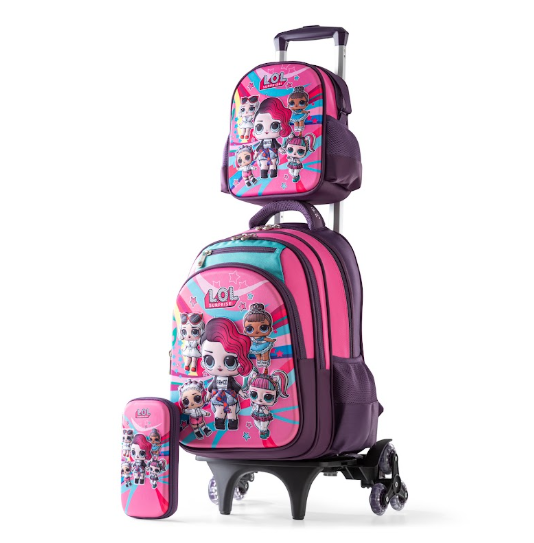LOL Surprise Dolls 3D Embossed Trolley School Bag Set (3-in-1)